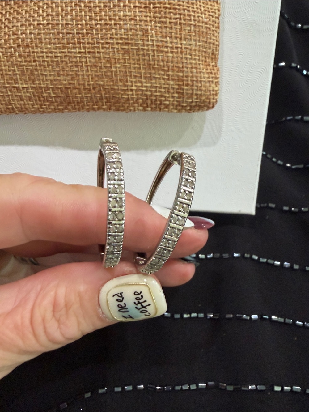 Pavé Silver Hoop Earrings with Diamond Accents - Women Jewelry